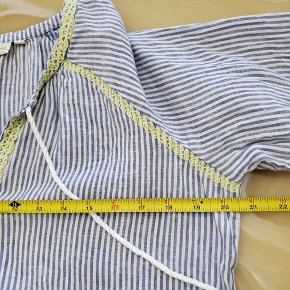 Spartina 449 Striped V-Neck Linen Tassel Blouse With Yellow Accents Size Medium - Picture 7 of 12
